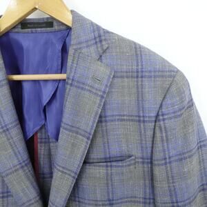 Capra Cavelli Blazer Mens 44 Gray Shadow Plaid Loro Piana Wool Silk Linen Preppy
